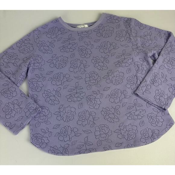 VTG Oscar de la Renta Sweater Size Small Women's Purple Floral Fleece Oversized - Picture 1 of 5